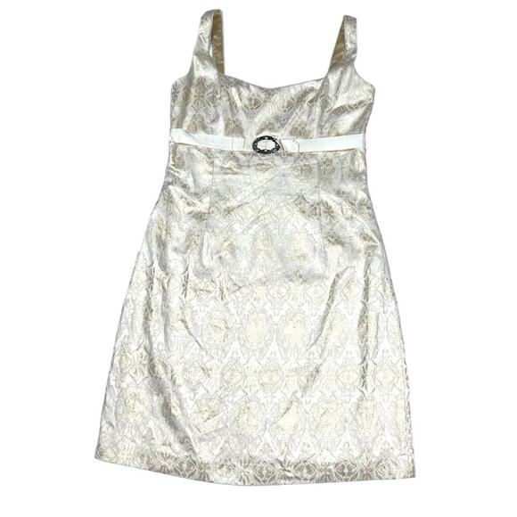 T Tahari Dress Square Neck Sleeveless Women's 14 Cocktail‎ Metallic Silver Gold - Picture 1 of 15